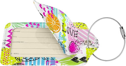 2 Pieces Funny Fruits Luggage Tags for Suitcases Women Girls, Colorful Bag Tags with Pineapple, Strawberry, Love Pattern, Cute Leather Labels Privacy Protection Travel Tag