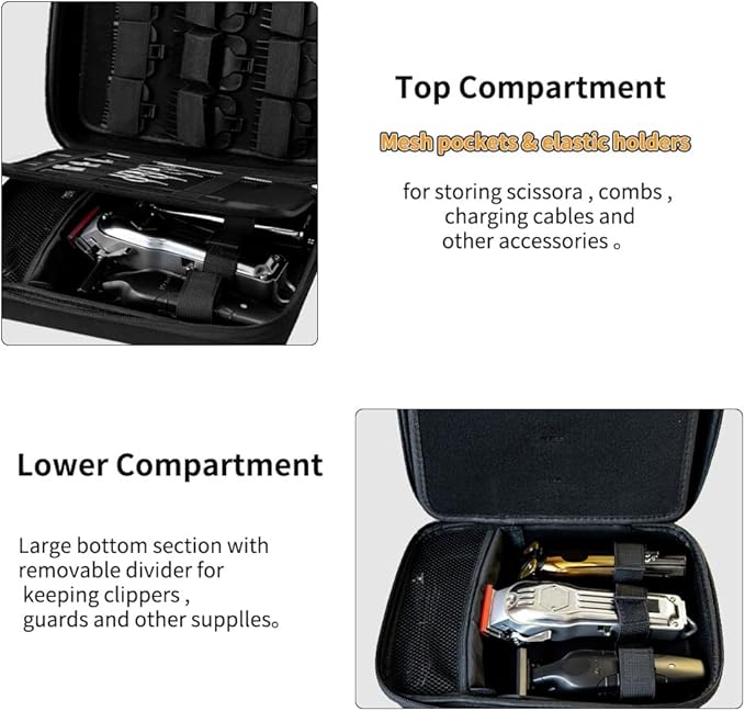 Hard Travel Case for Hair Clippers, Hair Cutting Barber Supplies Holder, Trimmer Organizer Storage Bag for Ufree/Hatteker/Oneisal/Wahl 5Star/Andis Men Razor Guard Grooming Kits (Bag Only) (Black)