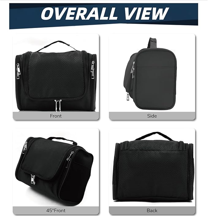Buruis Large Toiletry Bag for Women and Men, Hanging Travel Bag for Makeup, Cosmetics, Shaving, Toiletries, Water-Resistant Dopp Kit for Gym, Camping, or Daily Use, Black