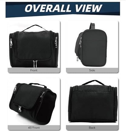 Buruis Large Toiletry Bag for Women and Men, Hanging Travel Bag for Makeup, Cosmetics, Shaving, Toiletries, Water-Resistant Dopp Kit for Gym, Camping, or Daily Use, Black