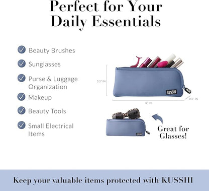 KUSSHI Neoprene Zipper Makeup Brush Pouch and Travel Pencil Case for Beauty Tools, Pencils, Brushes & Small Accessories - Makeup Brush Bag Pouch for Organization and Travel Items (Pearl Blue)