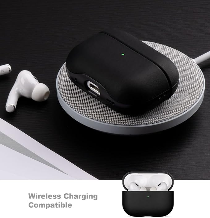 LOPIE Case for AirPods Pro 2nd Generation - Handmade AirPods Pro 2 Case Cover - Made of Crazy Horse Leather - Protective Hard Shell Cover Compatible with Wireless Charging - Vintage Style - Black