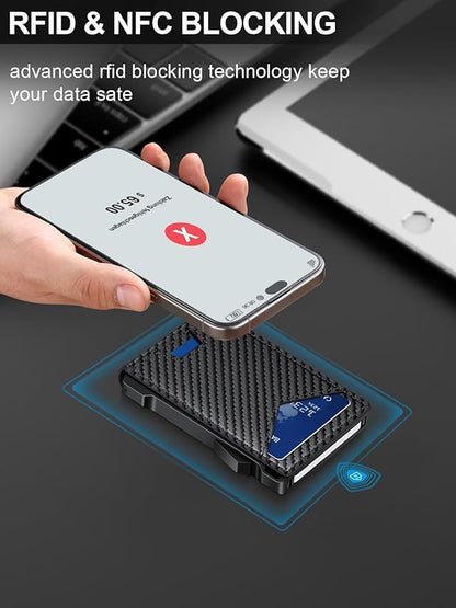 Wallet for Men RFID Wallet with 2 ID Windows & Money Clip, Slim Pop Up Card Holder for 10-12 Cards, Bifold Minimalist Smart Wallet for Front Pocket, Compact Metal Credit Card Holder, Gifts for Men