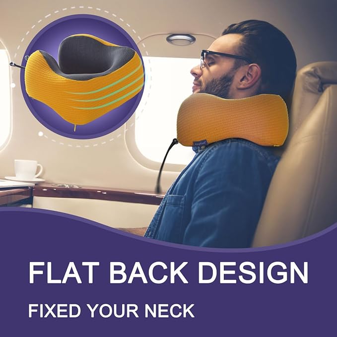 napfun Neck Pillow for Traveling, Upgraded Travel Neck Pillow for Airplane 100% Pure Memory Foam Travel Pillow for Flight Headrest Sleep, Portable Plane Accessories, Luxury Sets (Optional), Yellow