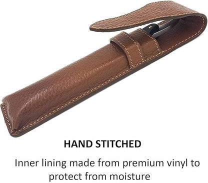 Parker Leather Razor Case–Saddle Brown Full Grain Hand-Stitched Sleeve for Straight Razors, Barber Razors | Compact Travel Pouch | Durable Blade Guard for Dopp Kits & Toiletry Bags | Iconic Brand