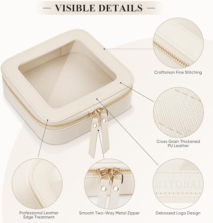 Clear Makeup Bag, Travel Toiletry Bag Cosmetic Case for Women, Waterproof Portable Small Make Up Skincare Pouch with Zipper, Compact Car Organizer Bag for Essentials, Mini Size, Beige