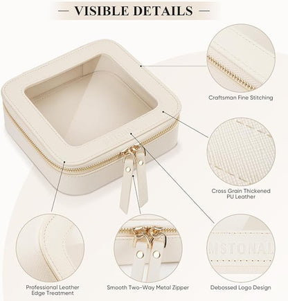 Clear Makeup Bag, Travel Toiletry Bag Cosmetic Case for Women, Waterproof Portable Small Make Up Skincare Pouch with Zipper, Compact Car Organizer Bag for Essentials, Mini Size, Beige