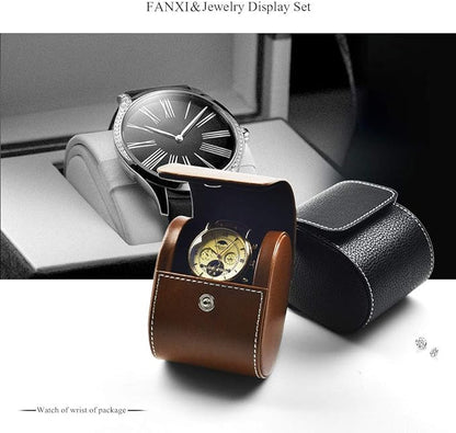 Oirlv Luxury Leather Watch Storage Box Travel Single Watch Case Watch Gift Box for Christmas Anniversary Birthday(Brown)