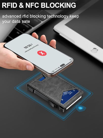 Wallet for Men RFID Wallet with 2 ID Windows & Money Clip, Slim Pop Up Card Holder for 10-12 Cards, Bifold Minimalist Smart Wallet for Front Pocket, Compact Metal Credit Card Holder, Gifts for Men