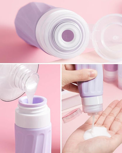 Travel Size Toiletries 8 Pack, TSA Approved 3oz Silicone Squeeze Bottles & Cream Jars with Clear Travel Bag