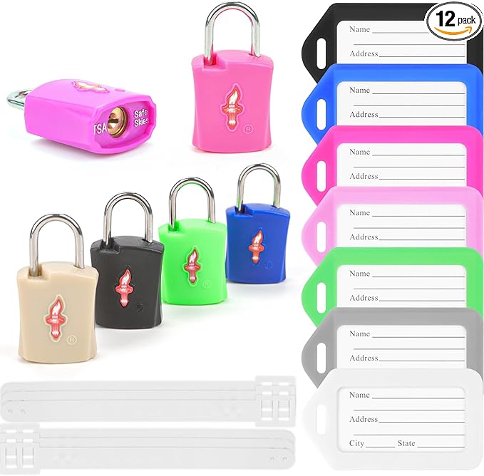 Luggage Lock TSA Approved with Key and Luggage Tags, TSA Approved Lock for Travel, Suitcase Lock with ABS Around, Suit for Backpack,Laptop Bag,Locker 6 Pack Color Mixed