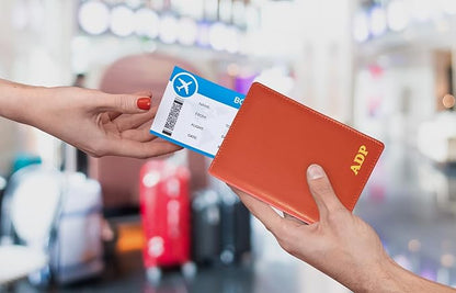 Personalized Monogrammed Orange Leather RFID Passport Wallet