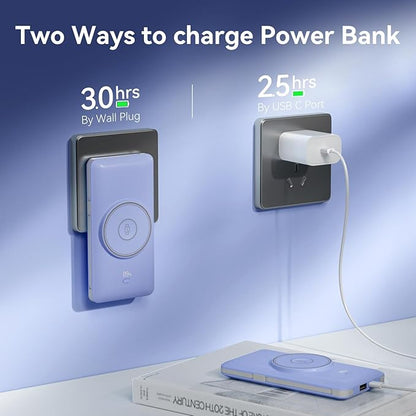 Magnetic 10000mAh Portable Charger for iWatch & iPhone, 22.5W USB C Fast Charging Wireless Power Bank Built-in Cables and Wall Plug, External Travel Battery Pack Compatible with iOS Android Devices