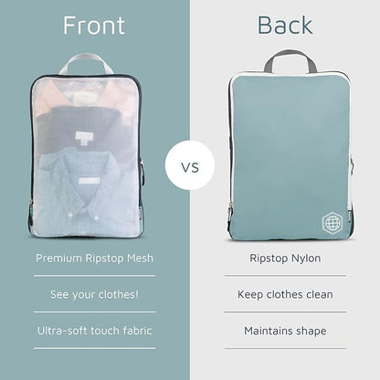 Large Packing Cube Set with See Through Mesh- Compression Packing Cubes Travel Organizers by TRIPPED Travel Gear (Dusty Teal)