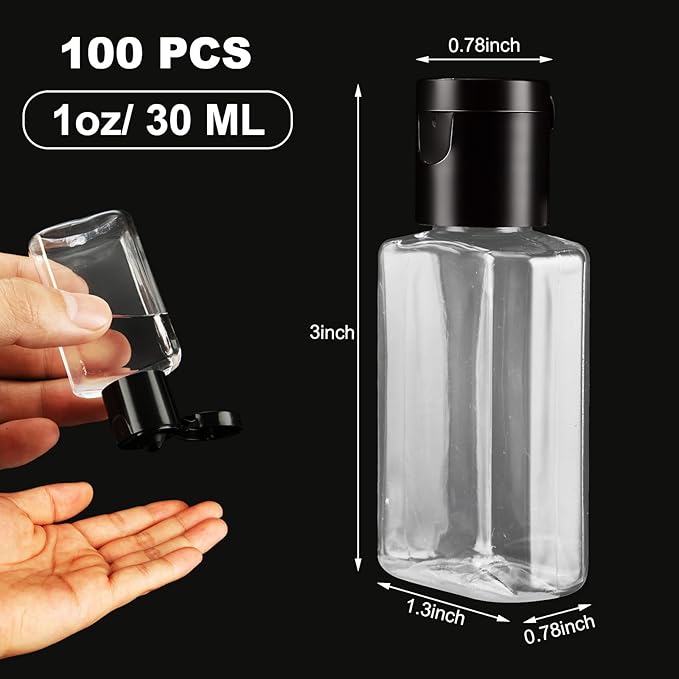 100PCS Travel Size Bottles 1oz Mini Travel Shampoo Bottles Small Plastic Empty Bottles, Refillable Cosmetic Containers with Flip Cap Clear Portable Small Bottles for Liquid, Lotions, Toner, Body Soap