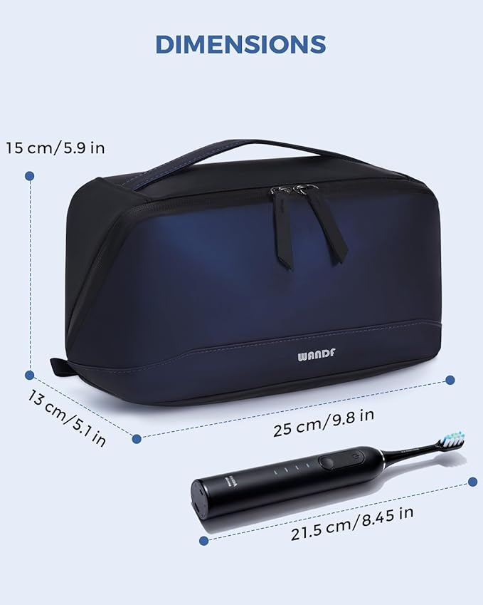 WANDF Toiletry Bag for Men, PU Leather Travel Organizer with Detachable Waterproof Hanging Pouch, Open-Flat Dopp Kit Shaving Bag with Wet Pocket for Travel Toiletries Accessories (Navy Blue)
