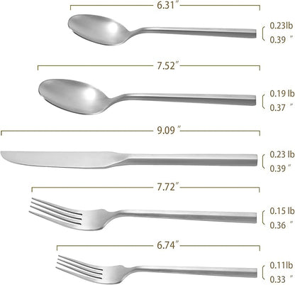 DEACORY Silverware Set 10 Pieces Hexagon Matte Finished Flatware Set Cutlery Set Stainless Steel for 2
