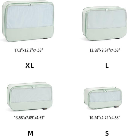 4 Piece Compression Packing Cubes for Suitcases and Backpack, Lightweight Travel Organizer Bags (Light Green)