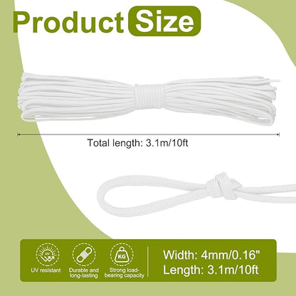 uxcell 4mm Nylon Rope, 10ft Portable Clothesline for Luggage and Backpack Tie Downs, Hanging Clothes, Swings, Camping and Mountaineering Tie Downs, White