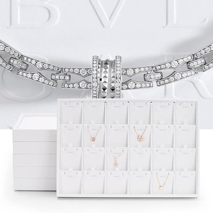 Oirlv Premium White Leather Stackable Jewelry Tray 24 Grid Jewelry Organizer Tray with Removable Inserts Cards Necklace Display Holder