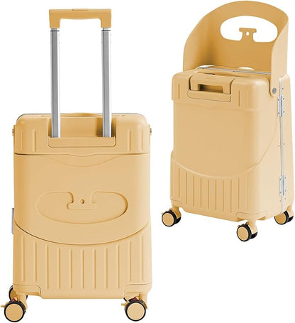 20'' Luggage with Child Seat, Ride On Suitcase with Shockproof Silent Spinner Wheels, TSA Lock, Carry On Luggage with Foldable Backrest, Bag Hook for Kids.
