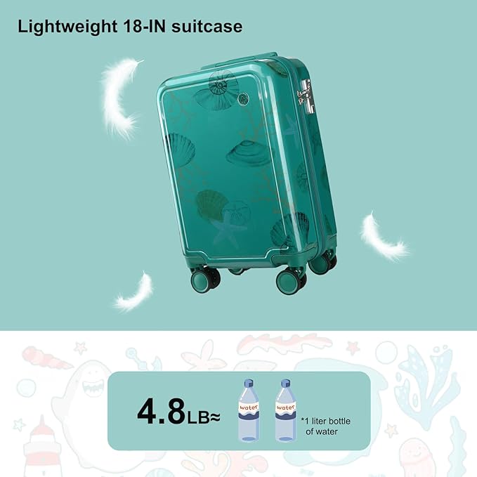 Somago Spinner 18" Hardside PC Carry on Suitcase with TSA Lock Lightweight Children Luggage(18inch, Seashell Blue)