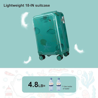 Somago Spinner 18" Hardside PC Carry on Suitcase with TSA Lock Lightweight Children Luggage(18inch, Seashell Blue)