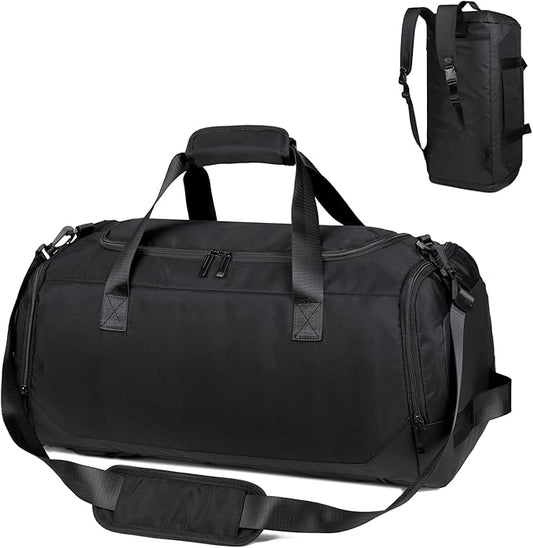 Travel Duffle Bag Backpack for Men Women, 50L Sports Gym Bags with Shoe Compartment & Wet Pocket, Waterproof Carry On Bag Backpack for Workout, Fitness, Overnight Trips Black