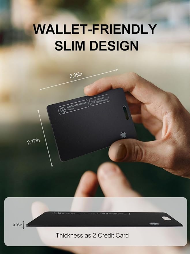 Tracking Card for Apple & Android, Credit Card Tracker for Wallet Works with Apple Find My & Google's Find Hub, Rechargeable Find My Wallet Card for Luggage, Passport, Purse, Bags