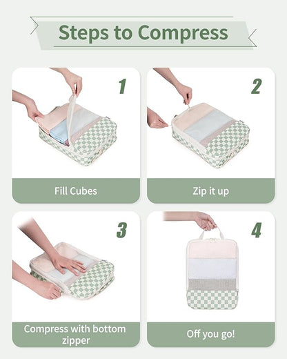 Narwey 6 Set Compression Packing Cubes for Travel Kids Women Carry on, Packing Organizers Bag for Backpack Luggage Suitcase Duffle Bags