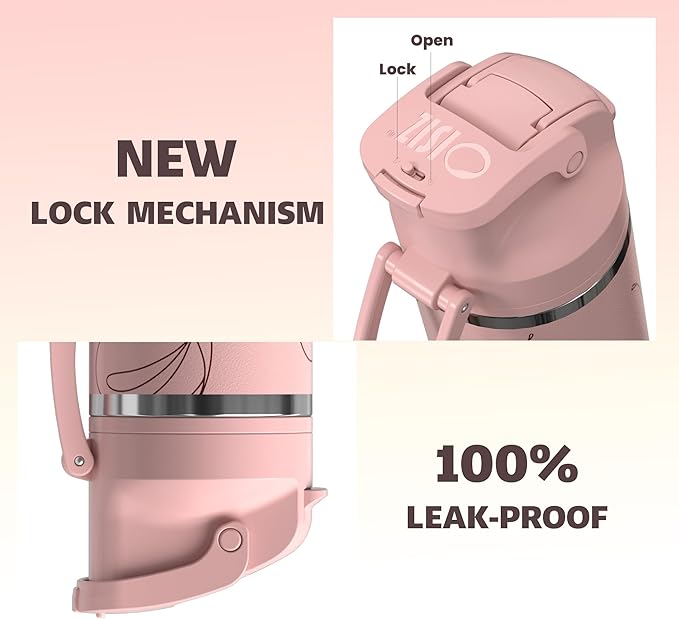 OISIZ Insulated Water Bottle 24 oz with 2 in 1 Spout and Straw Lid,One Click Safety Lock,100% Leakproof,Keep Cold 24H,Vacuum Stainless Steel Water Bottle for School,Travel and Sports,Dishwasher Safe