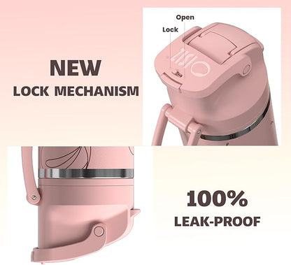 OISIZ Insulated Water Bottle 24 oz with 2 in 1 Spout and Straw Lid,One Click Safety Lock,100% Leakproof,Keep Cold 24H,Vacuum Stainless Steel Water Bottle for School,Travel and Sports,Dishwasher Safe