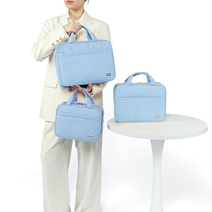 NISHEL Travel Toiletry Bag for women, Portable Hanging Organizer for Family-Sized Shampoo, Conditioner, Brushes Set, Makeup Accessories, Extra Large Size, Placid-Blue