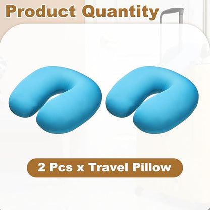 HARFINGTON 2pcs Travel Pillow Airplane Neck Pillow U-Shaped Filled with Foam Beads Stuffable Classic for Sleeping Neck Chin Lumbar Support, Light Blue
