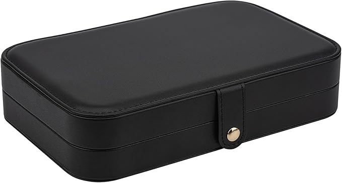 2-Layer Travel Jewelry Box for Women, Portable Jewelry Organizer with Mirror & Removable Dividers, PU Leather Jewelry Case Gift for Wife, Mom, Girlfriend (Black Grey)