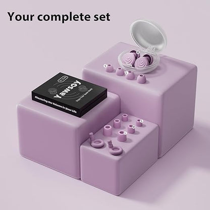 Ear Plugs for Sleeping Noise Cancelling, Reusable Soft Noise Reduction Earplugs for Sleep, Focus, Work, Motorcycle, Concert with 6 Silicone Ear Tips and 6 Foam Ear Tips - 25-35dB Purple