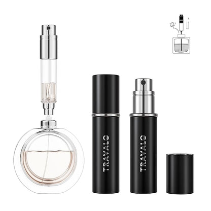 Refillable Perfume Atomizer, Bottom Filling Fragrances Perfume Bottle, Mini Cologne Dispenser, Travel sized, Portable Sprayer for Women Men, Gift (ESSENTI, BLACK)