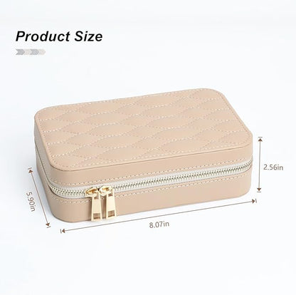 Leather Jewelry Box Elegant Small Jewelry Case for Women Gift Box for Necklace, Ring, Earring Storage Portable Design for Travel & Home Use Apricot
