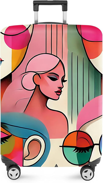 ANNA QUEEN Modern Art Fashion Luggage Cover, Stylish Abstract Woman Suitcase Protector, Washable, Stretchable Travel Sleeve for 20-22 Inch Luggage, Trendy, Colorful Design