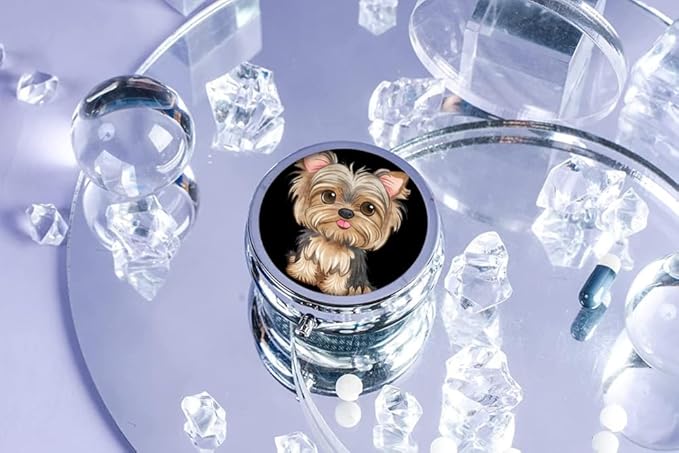 Pill Box,Cute Dog Round Pill Box 3 Compartment Decorative Pocket Purse Portable Mini Travel Medicine Tablet Vitamin Holder Organizer Pill Case