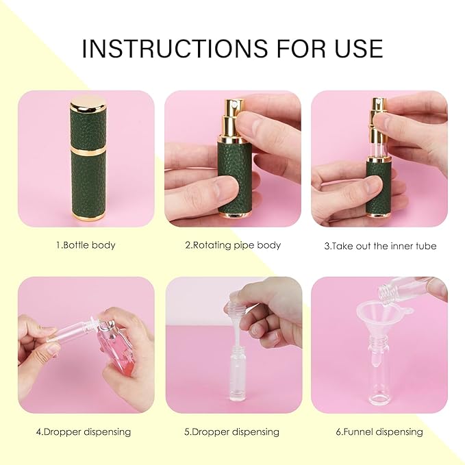 LUEXBOX 3 Pack Portable Perfume Bottle for Travel, Mini Refillable Perfume Dispenser, 5ml Faux Leather Leak Proof Perfume Atomizers Bottles Sprayer for Pocket Perfume (Black, White, Green)