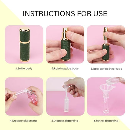 LUEXBOX 3 Pack Portable Perfume Bottle for Travel, Mini Refillable Perfume Dispenser, 5ml Faux Leather Leak Proof Perfume Atomizers Bottles Sprayer for Pocket Perfume (Black, White, Green)