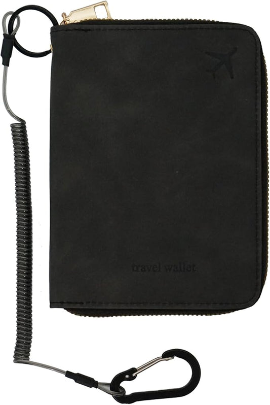Passport Holder with Tether and Carabiner Clip to Prevent Loss and Theft, Rfid Passport Holder for Travel, Passport Cover, Wallet & Case for Men and Women (With Tether and Carabiner)