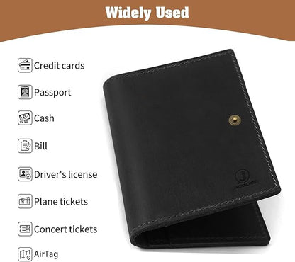 Jack&Chris Genuine Leather Passport Holder For Travel, RFID Blocking Handmade Passport Holder with Card Case Organized & Safe, Quality Travel Essentials for Women and Men for Gifting, Black