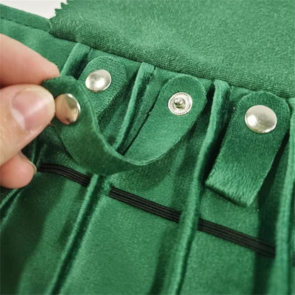 Portable Jewelry Roll Untangled Secure Necklace Travel Storage Bag Displays Holder 16 Chain (gray PU and green)