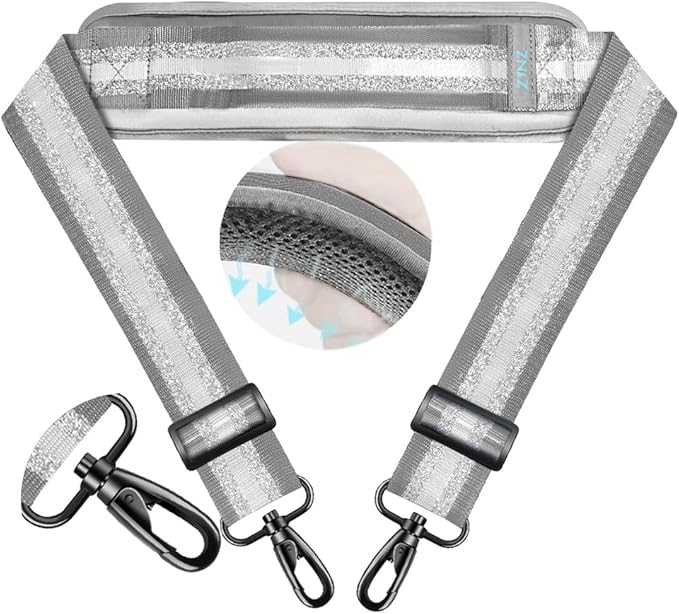 ZINZ 74" Shoulder Strap with Fixed Pad and Dual Balanced Buckles，Gray Silver Jacquard
