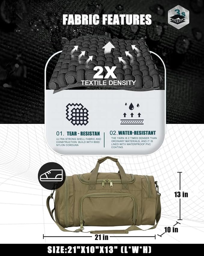 Gym Bag Duffle Bags for Men Women with Shoes Compartment Sport Weekend Travel Overnight Carry On Bag for Tactical Military Travel Work Out Bags (Green)