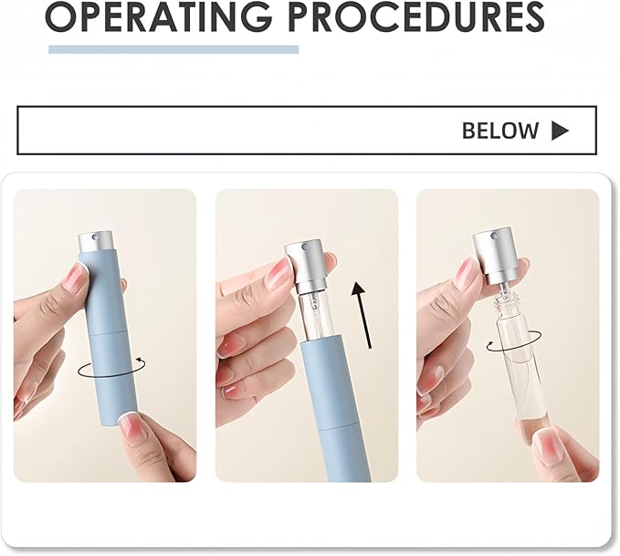 LUEXBOX 3 Pack Refillable Perfume Bottle for Travel, 8ml Atomizer Fragance Spray Pump, Pocket Size Mist Dispenser, Leafproof Scent Sprayer (White+Pink+Blue)