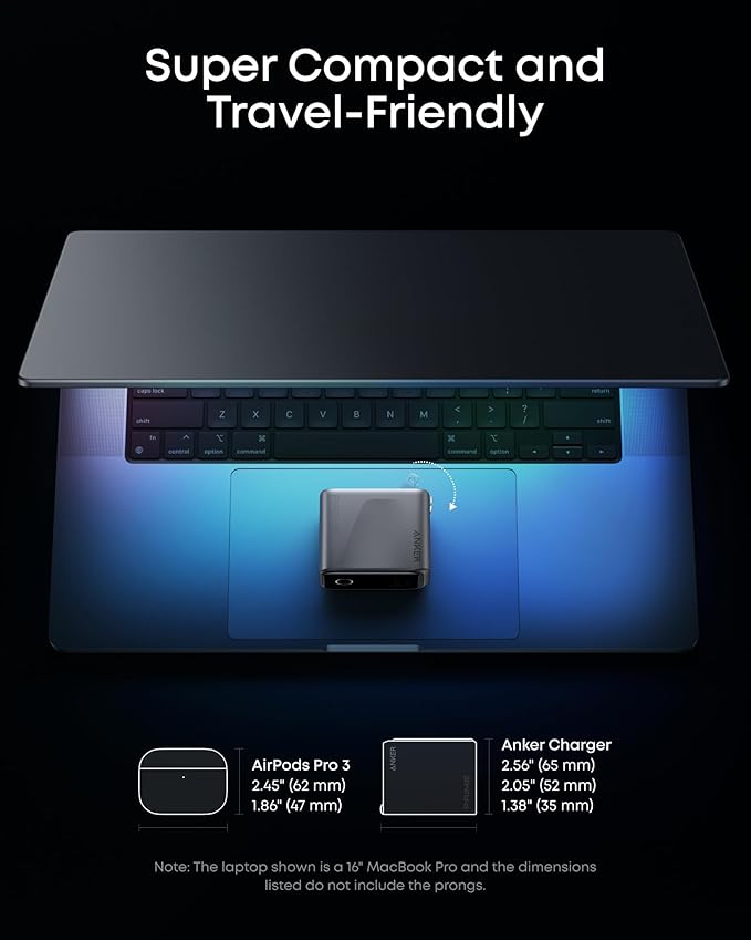 Anker Prime Charger, 160W 3-Port Compact GaN USB C Charger Block, Smart Display and Touch Control, 140W Max Charging via Any Single Port, for MacBook Pro/Air, Laptop, iPhone 17/16 Series(Non-Battery)