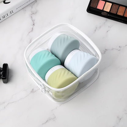 Gemice Silicone Cream Jars TSA Approved Travel Size Containers with Toiletry Bag, Wide Mouth Leak-proof Travel Accessories with Lid for Cosmetic Cream (4 Pack)